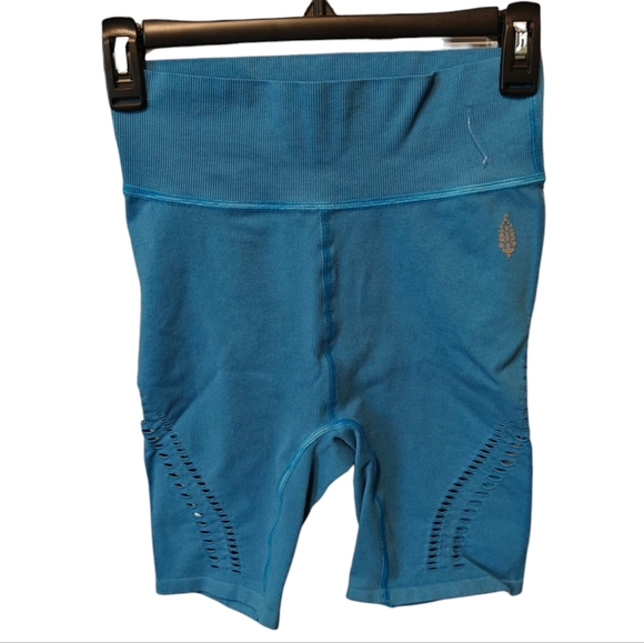 FREE PEOPLE NWOT Hole Lotta Love Bike Shorts in Bright Blue Size XSmall/Small - Picture 1 of 11